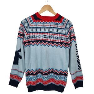 Dutch Bros Fair Isle Nordic Windmill Christmas Sweater Blue Red Size Medium